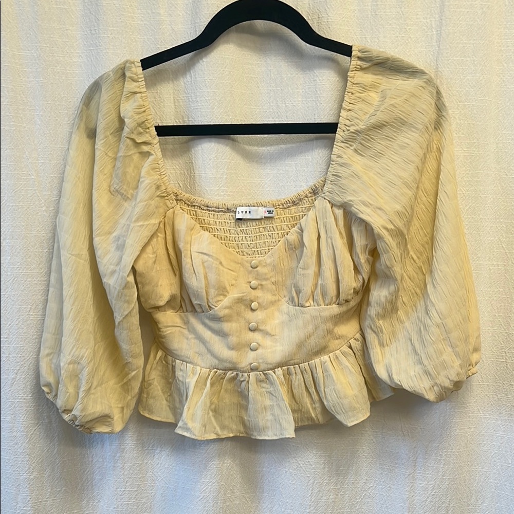 Zara Cream Puff Sleeve Smocked Blouse